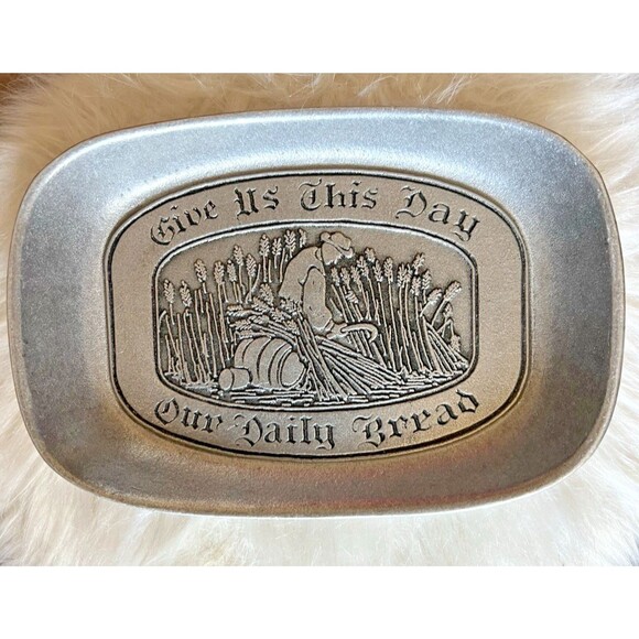 Vintage Carson Pewter Bread Tray – "Give Us This Day Our Daily Bread" Farmhouse - Picture 1 of 5